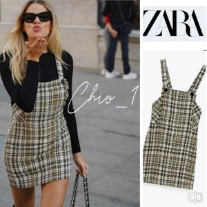 ZARA TEXTURED PLAID PINAFORE DRESS